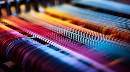Vibrant Threads: Masterful Hands Weaving a Colorful Tapestry on a Loom - Captivating Artistry and Craftsmanship