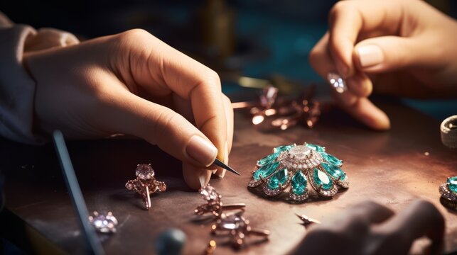 Exquisite Artistry: Masterful Hands Setting Precious Stones in Fine Jewelry - A Captivating Closeup