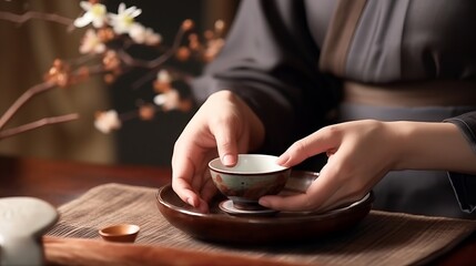 Fototapeta na wymiar Graceful Ritual: Captivating Hands in a Traditional Tea Ceremony - Embrace Serenity and Elegance with this Exquisite Stock Image