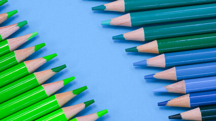 colored pencils, colors, blue, green