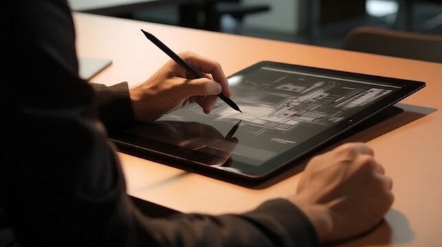 Creative Mastery Unleashed: Inspiring Hands Sketching a Vision on a Cutting-Edge Digital Tablet with Precision Stylus