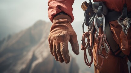 Conquer the Heights: Fearless Climber's Grip on Adventure - Inspiring Stock Image of Courage and Triumph