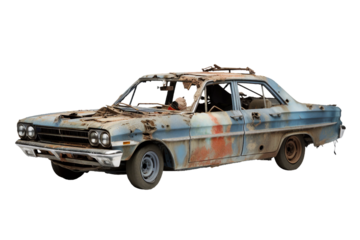 Ruined Police Car, transparent background, isolated image, generative AI
