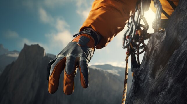 Conquer the Heights: Fearless Climber's Grip on Adventure - Inspiring Stock Image of Courage and Triumph