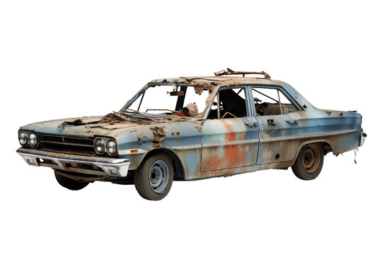Ruined Police Car, transparent background, isolated image, generative AI