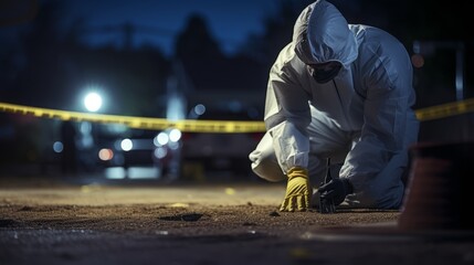 Fototapeta na wymiar Investigative Precision: Forensic Expert Captures Crucial Clues in Evidence Bag