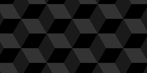 Fototapeta premium Black and gray seamless pattern Abstract cubes geometric tile and mosaic wall or grid backdrop hexagon technology. Black and gray geometric block cube structure backdrop grid triangle background.