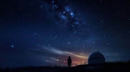 Stargazing Serenity: Captivating Astronomer Silhouetted Against Majestic Night Sky