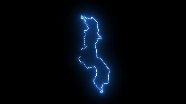 Animated map icon for the country of Malawi with a glowing neon effect
