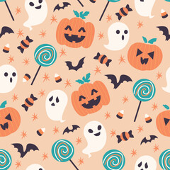 Halloween Minimalist Pumpkin Ghost Candies Pattern
