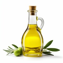 Elegant Olive Oil Bottle with Fresh Olives Isolated. Generative ai