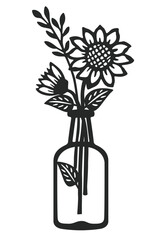 Silhouette Pattern,vase of sunflowers.