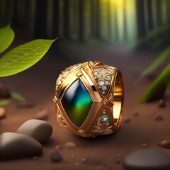 golden ring with green stones