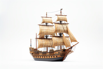 A miniature ship white background