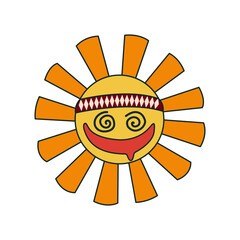 Hippie sun on white background
