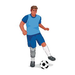 Male football player with physical disability on white background