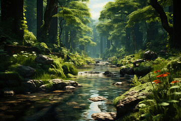 emerald green forest. AI generative