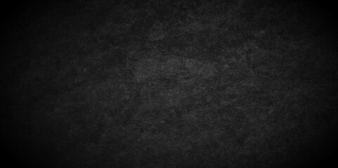 Grunge dark black blackboard and chalkboard rough backdrop background. Panorama dark grey black slate background or texture. Vector black concrete texture. Stone wall background.