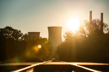 Sunrise over a power plant 