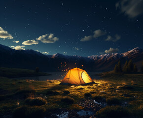 starry sky above tent. AI generative