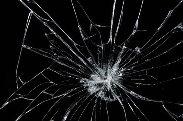 Obraz premium Broken glass on a black background, cracks, shards.