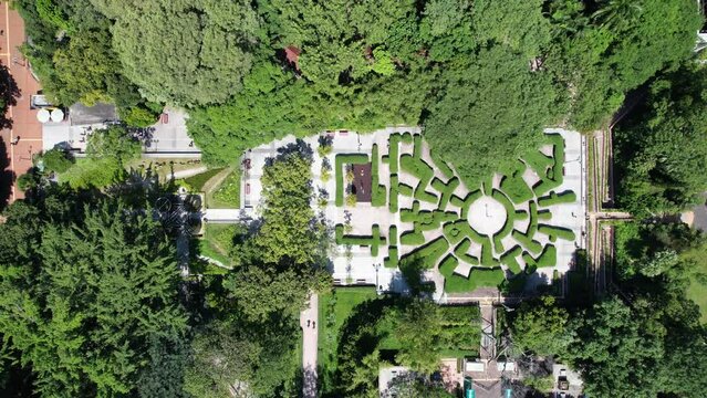 Hong Kong Kowloon Park Green Maze Garden with beautiful flowers and plants in Austin Road Tsim Sha Tsui CBD Kowloon near swimming pool sports center. A concrete forest and a leisure space for citizens