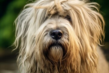 A shaggy, medium-sized dog with bushy eyebrows, beard, and mustache. It has a sturdy build and is known for its alert and confident nature. Generative AI
