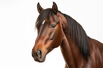 Naklejka premium Bay Morgan Horse close-up portrait on a white background.