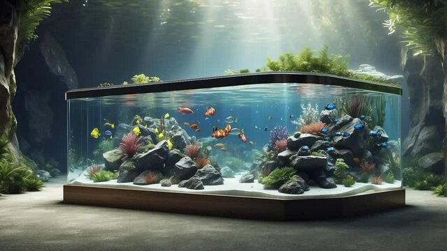 view of fish in the aquarium. animation video