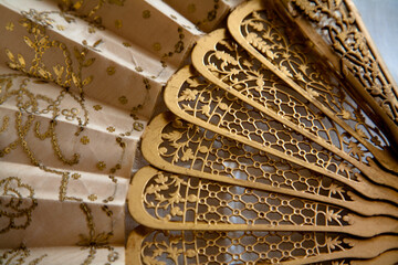 Antique hand fan gold