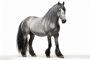 Fototapeta premium Steel Gray Percheron horse standing on a white background. Animal side portrait.