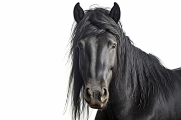Percheron horse close-up portrait on a white background.