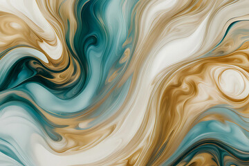 Obraz premium Luxurious marbling abstract background with waves, vibrant geometric patterns, artistic and contemporary on a minimalist background with blue, paint swirls in beautiful teal and orange colors HD