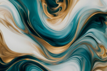 Luxurious marbling abstract background with waves, vibrant geometric patterns, artistic and contemporary on a minimalist background with blue, paint swirls in beautiful teal and orange colors HD