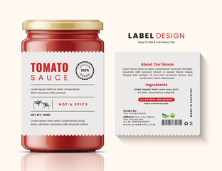 Tomato sauce minimal label bottle jar food clean sticker packaging label design. - obrazy, fototapety, plakaty
