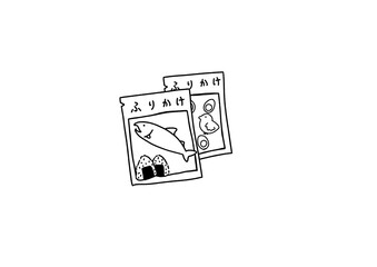 鮭と卵のふりかけ袋のモノクロイラスト