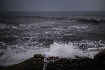 View of the Miramar Beach in rainy weather, Porto, Portugal.