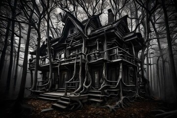 a haunted house in the forest 