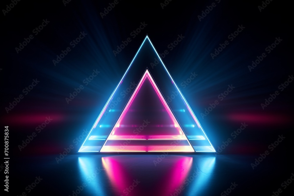 Poster neon triangles creating a sense of depth and motion