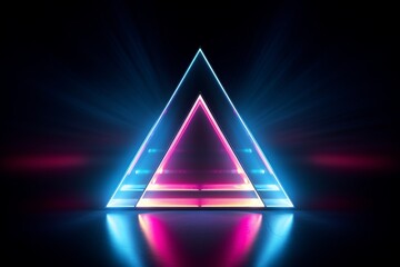 Neon triangles creating a sense of depth and motion