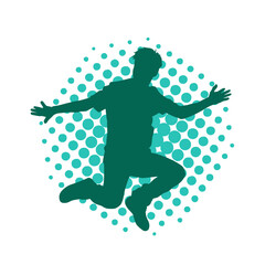 Silhouette of a sporty man jumping. Silhouette of a dancer male in action pose.