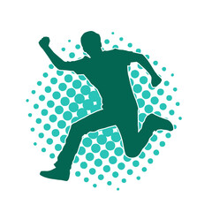 Silhouette of a sporty man jumping. Silhouette of a dancer male in action pose.