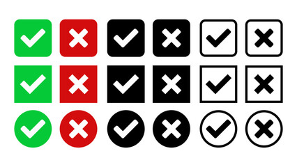 Vector icon set of check mark and x mark