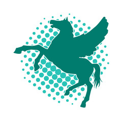 Sillhouette of a mythical horse animal with wings. Silhouette of pegasus greek mythical flying horse creature.