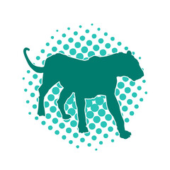 Silhouette of a wild forest big cat animal walking pose isolated on white background.