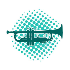 Silhouette of a trumpet. Silhouette of a brass musical instrument.