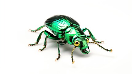 Green beetle isolated on white background. Close up of green beetle.