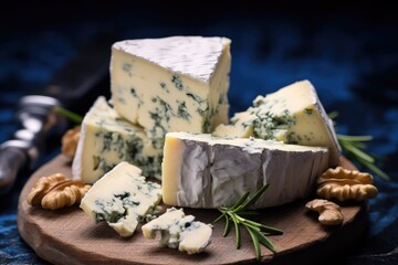 Fototapeta na wymiar Tasty blue cheese ,Dorblu cheese pieces