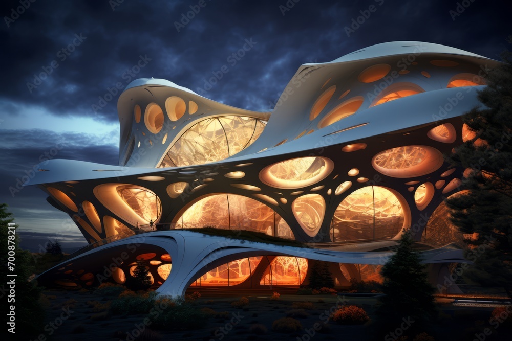 Poster futuristic architecture merging organic and artificial design elements