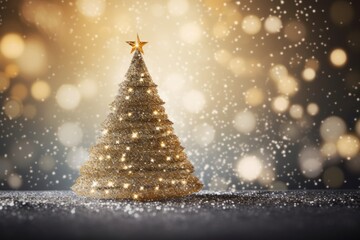 Glittering gold and silver background with a shimmering Christmas tree.